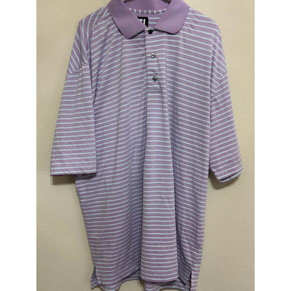 FootJoy Mens Size XL Golf Dri-Fit Polo Purple Blue Striped Short Sleeve Shirt - Picture 4 of 10